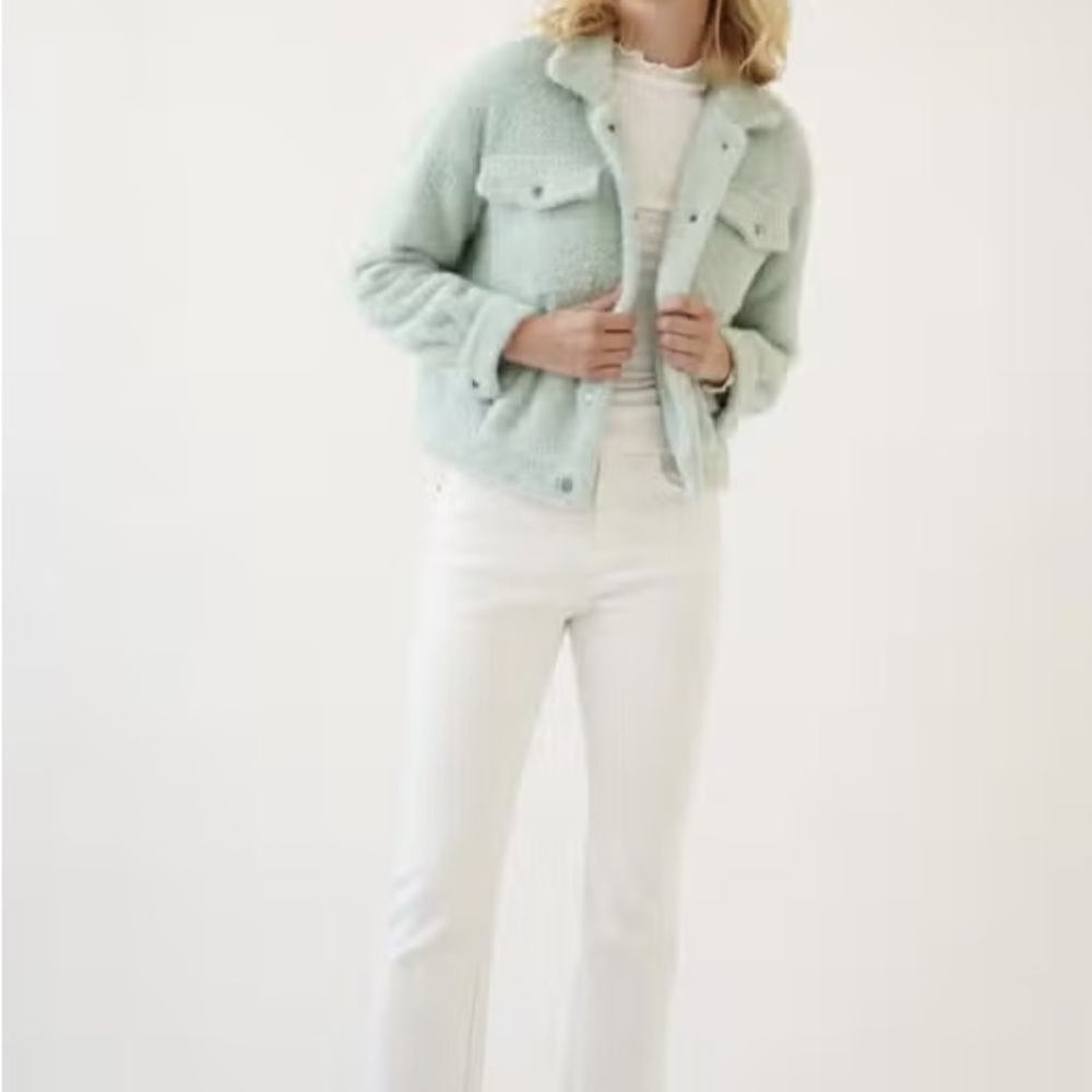 Boutique Mystree Shacket Collared Button Down Jacket Pastel Mint Green Sz Medium